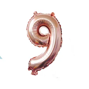 Rose gold number 9 foil balloon for birthday party decorations, metallic finish balloon.
