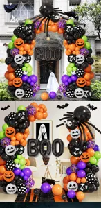 Halloween ballonboog set met BOO folieballonnen en latex ballonnen voor feest decoratie