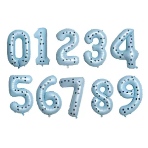 40 inch blue number foil balloons with black paw print patterns for birthday party decor.