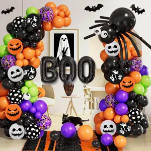 Halloween ballonboog set met 16 inch BOO folieballonnen pompoen latex feestdecoratie.