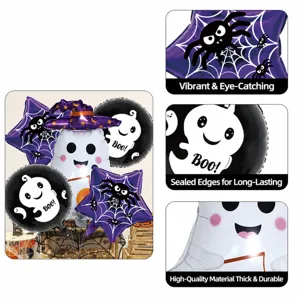 5-Piece Halloween Balloon Set 18-Inch Round Ghost and Spider Web Party Decoration Balloons