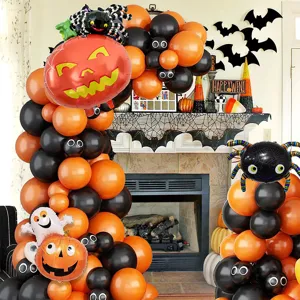 Kit d'arche de ballons d'Halloween latex orange noir et citrouille araignée déco pour fête