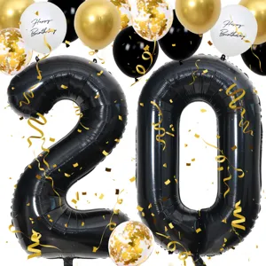 40 inch giant black number 20 foil balloon set with gold confetti latex balloons for birthday party