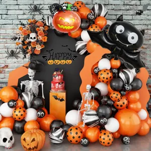 Ballons en Latex d'Halloween Kit d'Arche de Ballons Imprimé Citrouille Chauve-souris pour Décoration de Fête d'Événement