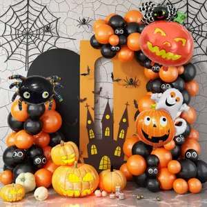 Kit arche de ballon Halloween avec ballons latex orange noir citrouille fantome