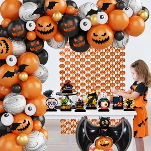 Halloween Ballonbogen Set mit gruseligen Kürbis Ballons und Tischdekoration für Party Deko