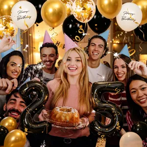 40-inch black number 25 foil balloon set with gold confetti balloons for birthday party decor