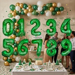 Green 32-inch printed foil number balloons for birthday party venue decoration and props.