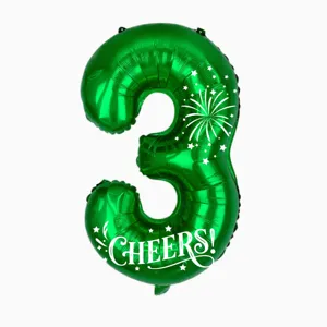 32 inch green metallic foil number 3 balloon with cheers print for birthday party decor