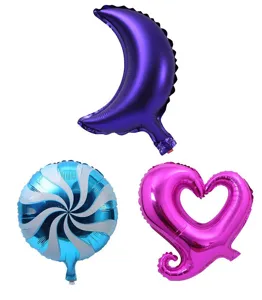 Foil balloons set including moon candy and heart shapes, perfect for party and wedding decor.