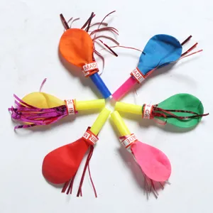 Colorful party blowers rocket balloons with shiny tinsel tails kids celebration toys set