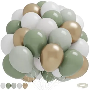 Salbeigruen weiss goldene Ballon Girlande Set Latexbogen fuer Geburtstag Party Dekoration Detail