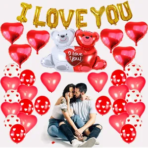 Valentine day bear balloon set romantic proposal wedding party decoration photo props decor