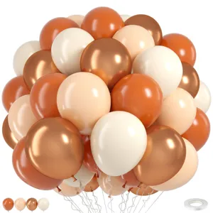 Detaillierte Ansicht von Latex Luftballons in Orange, Beige und Metall Kupfer für Geburtstage.
