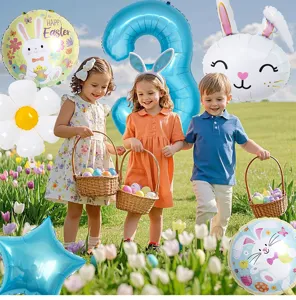 Easter Bunny Foil Balloons Number 3 Daisy Party Decoration Outdoor Photo Props Supplies