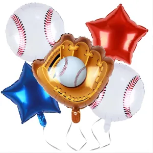 Baseball glove and baseball foil balloon set for sports birthday party decoration details
