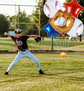 Baseball glove and ball foil balloons for sports themed birthday party decorations.