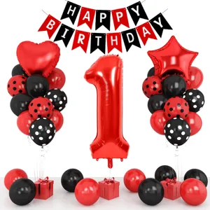 1st birthday party decoration set with number 1 foil balloon, latex balloons and happy birthday banner.