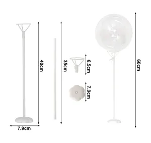 Detailed view of balloon stand components showing height and dimensions for party decoration.