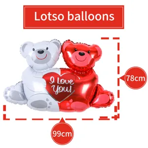 Cute hugging bear foil balloons set for party wedding decoration, romantic heart design 78x99cm