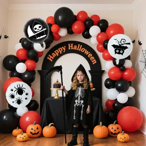 Halloween Party Ballon Bogen Set Schwarz Rot Weiß Latex Folienballons Gruselig Fledermaus Spinne Totenkopf Dekoration Set Für Festival