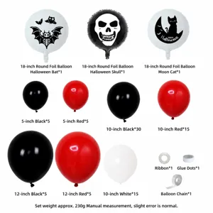 Halloween Ballon Set mit 18 Zoll Folienballons mit Skelett und Fledermaus für Partydeko.
