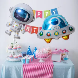 Space party balloons astronaut and UFO foil balloons set for kids birthday party decoration.