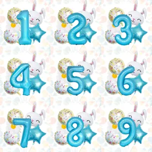Easter number foil balloons set giant 1-9 blue numbers with bunny easter party decor