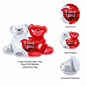 Large double bear holding heart aluminum foil balloon for valentine day party decoration.