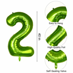 Detail view of 40 inch green number 2 foil balloon for birthday party decorations and events.