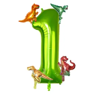 40 inch green number 1 dinosaur foil balloon set for birthday party decorations and events.