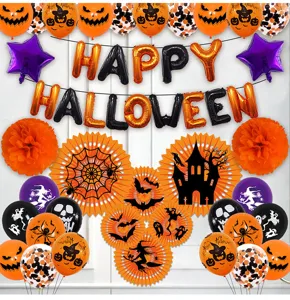 Halloween feestdecoratie ballon set met pompoen skelet ballons en papieren waaiers