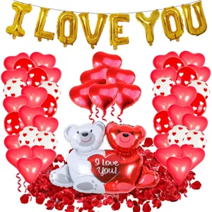 Kit de ballons Saint-Valentin mariage avec lettres I LOVE YOU et ours en aluminium.