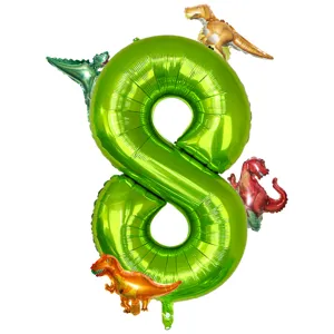 40 inch green number 8 dinosaur foil balloon set for kids birthday party decoration supplies
