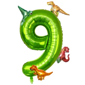 40 inch green number 9 dinosaur foil balloon set for birthday party decorations and events.
