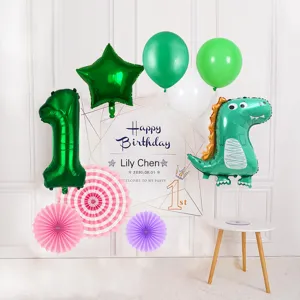 Dinosaur birthday balloon set with number 1 foil balloon for kids party decor.