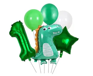 Dinosaur birthday balloon set with number 1 foil balloon and latex balloons for kids party.