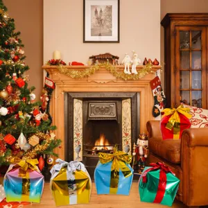 Christmas gift box foil balloons, metallic six-sided balloon decor for party supplies.