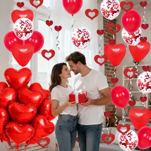 Red heart foil balloons set romantic Valentine's Day wedding party decoration backdrop prop