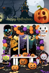 Halloween Ballonbogen Set für Party Dekoration, gruselige Totenkopf Geister Ballons Kürbis.