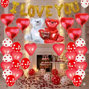 Valentine's Day hugging bear foil balloon set romantic proposal wedding party decoration