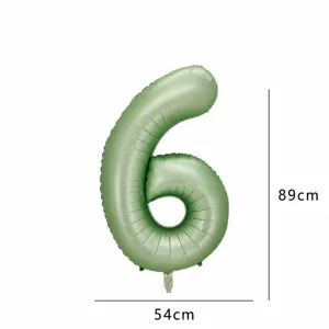 Olive green number 6 foil balloon for birthday party decorations, inflated size 89x54cm.