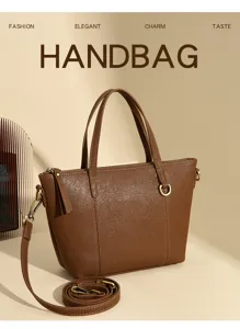 Stylish brown PU leather women handbag with crossbody strap and gold tone hardware daily use.