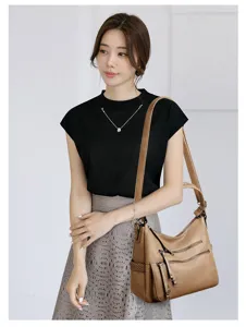 Fashion large capacity women shoulder bag PU leather casual messenger handbag multi pockets