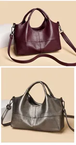 Soft leather tote bag for women, large capacity casual shoulder and crossbody bag for daily commute.