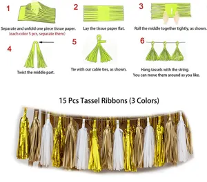 15pcs tissue paper tassels 3 colors DIY garland decoration party birthday supplies hanging