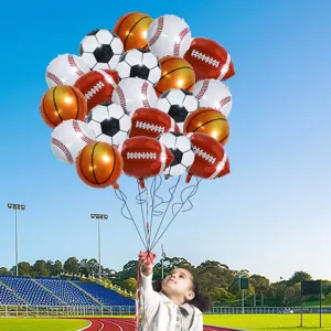 Sports themed foil balloons set for party decoration soccer basketball baseball football