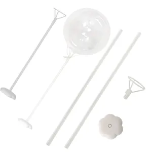 Balloon stand kit with clear bobo balloon, plastic sticks, and flower base for party decor.