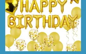 Gold happy birthday foil letter balloons set with latex and confetti balloons for party decor.