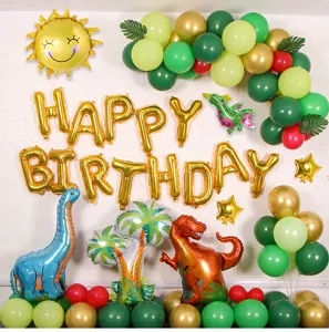 Jungle dinosaur theme birthday party balloon set with happy birthday letter foil balloons kids.